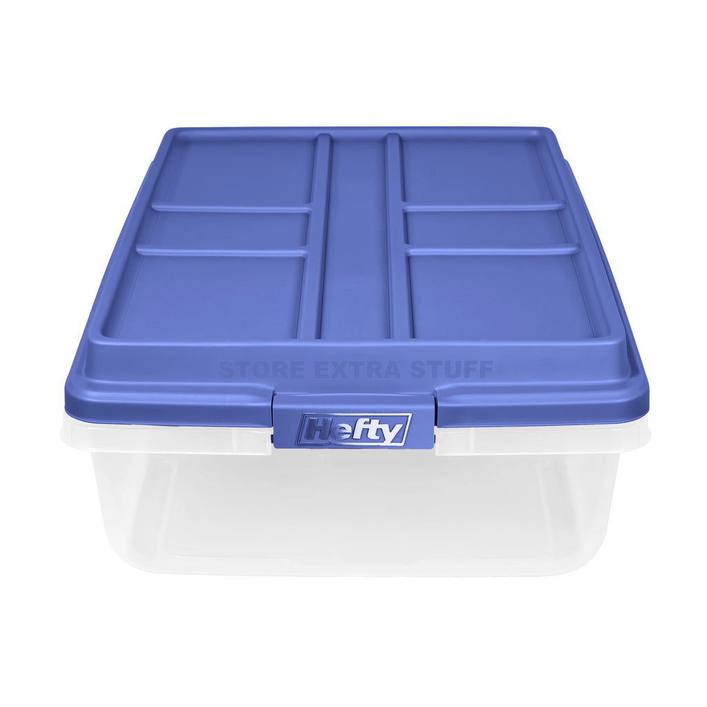 40 Qt Clear Plastic Storage Bin with Blue Lid, 6 Pack L637