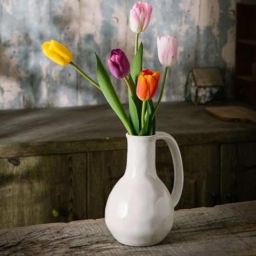 White Ceramic Vase with Double Handle F24709