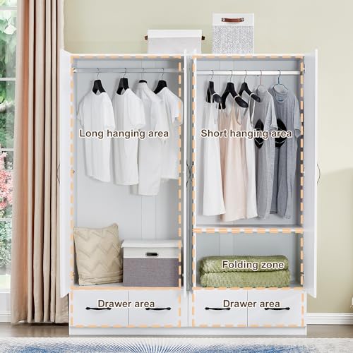 Gray Wooden Armoire Wardrobe with 3 Drawers J804864