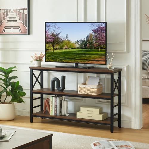 47" Industrial 3-Tier Metal Console Table with Shelves, Brown Z1048