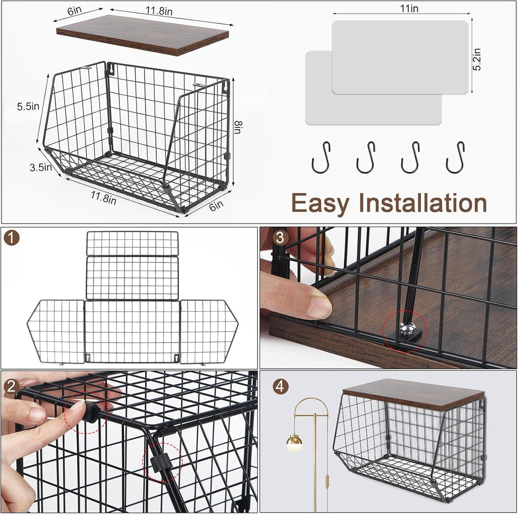 2 Tier Wire Fruit Basket with Wooden Lid M7618