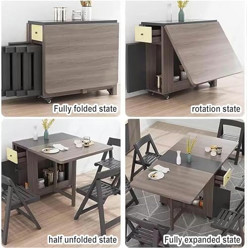 Brown Folding Dining Table with 4 Chairs and Storage Space P284