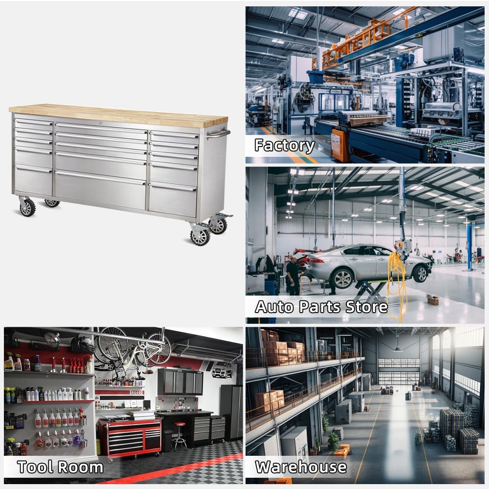 72-inch Stainless Steel Rolling Tool Chest with 15 Drawers A71744