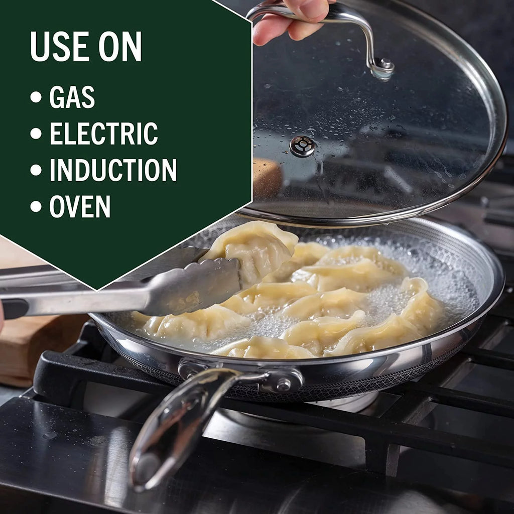 6 Piece Hybrid Stainless Steel Non-Stick Cookware Pan Set with Glass Lids U168845