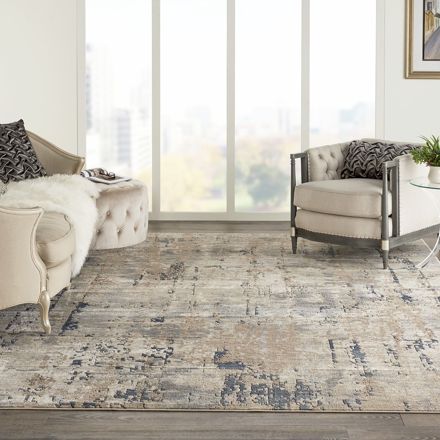Beige/Grey 10' x 14' Abstract Distressed Area Rug A333333
