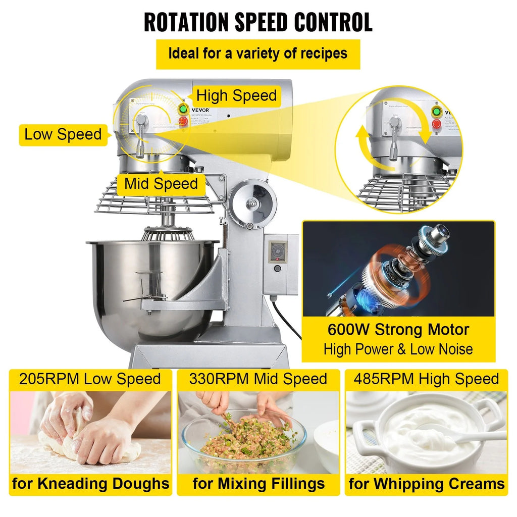 15Qt 600W 3 Speeds Stainless Steel Bowl Food Mixer A8919
