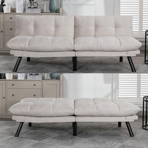 Linen Futon Sofa Bed, Convertible Folding Couch, Double Loveseat Bed (Linen Dark Gray) S41172