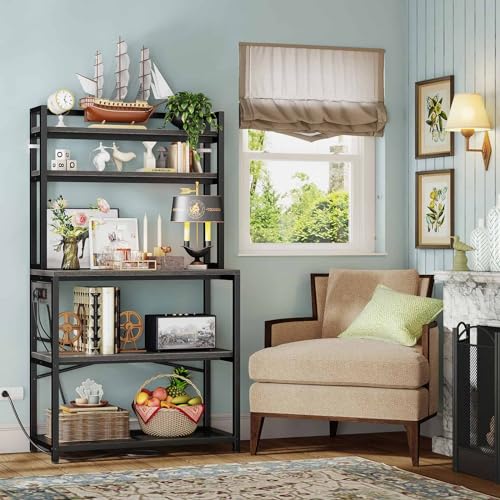 39.4 Inch Wide 5-Tier Bakers Rack with 3 Power Outlets (Black) R800238