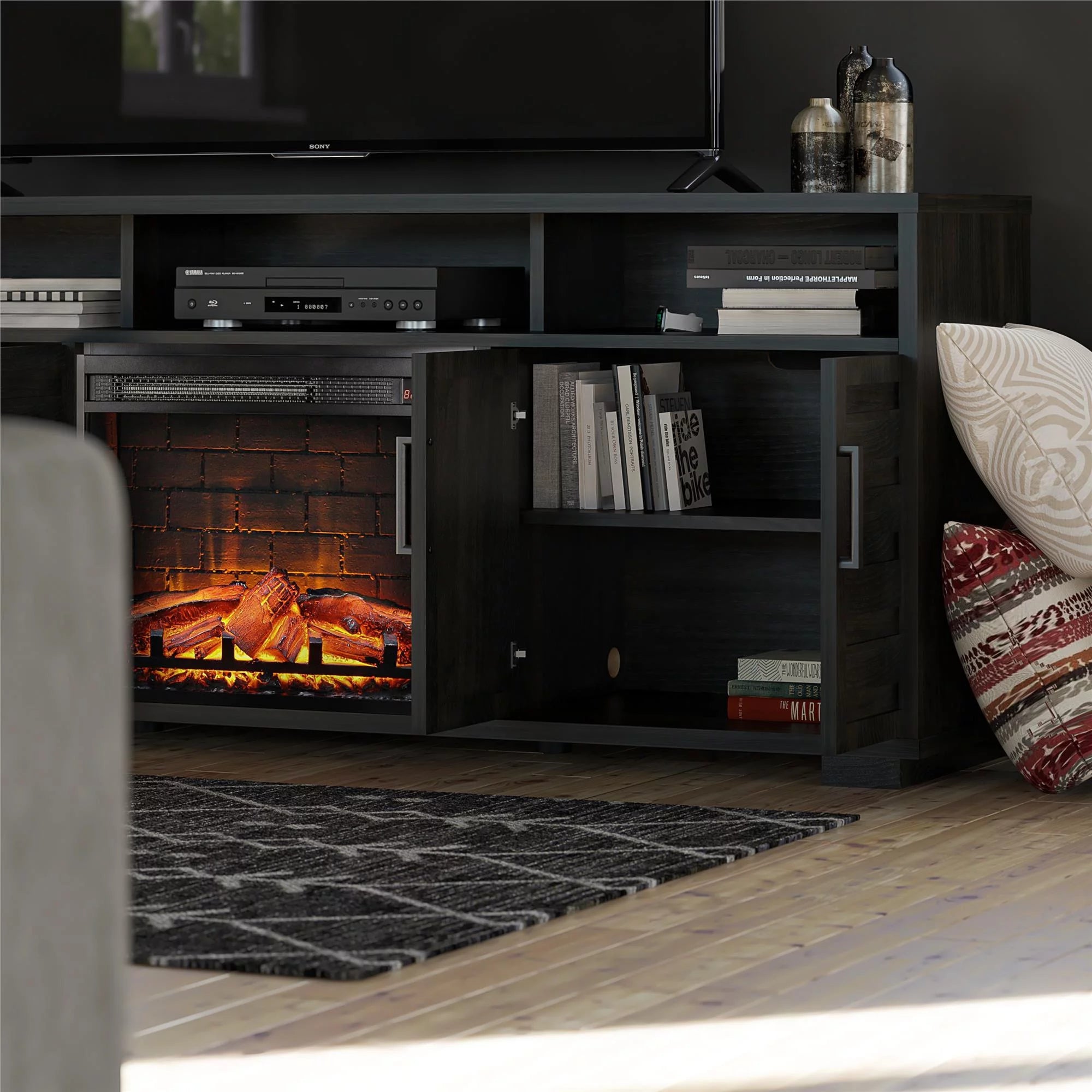 Espresso Electric Fireplace Console TV Stand R68859