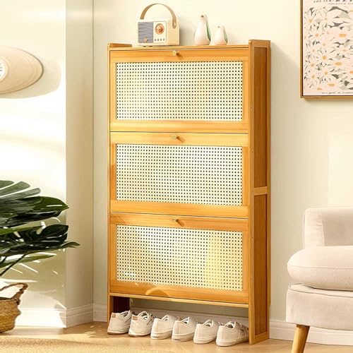 3 Layer Bamboo Shoe Cabinet with Rattan Doors S71420