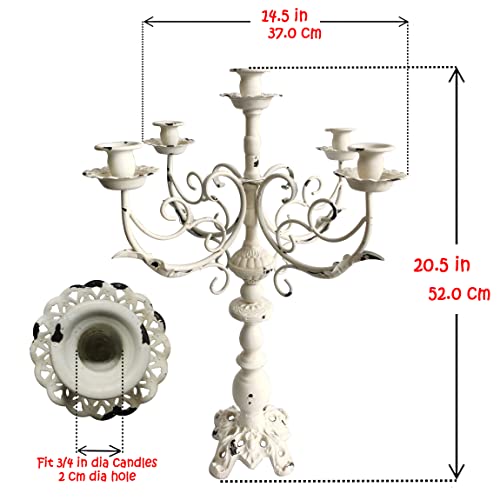 Vintage White Cast Iron 5 Arms Candlestick Holders 17Inch Tall S328470