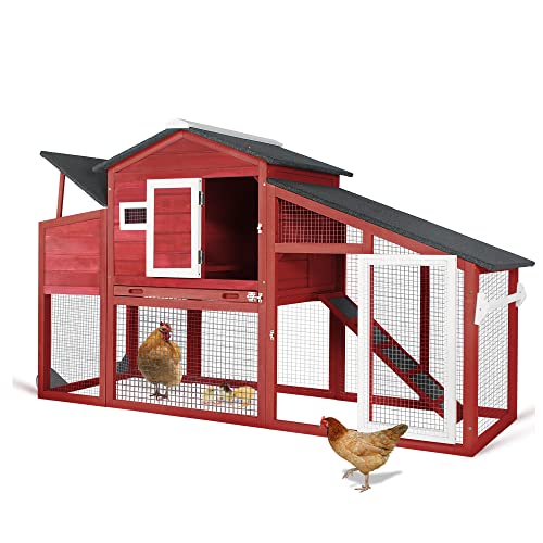Large Wooden Chicken Coop with Wheels Waterproof Outdoor Hen House Poultry Cage with Run Laying Boxes and Secure Enclosure T3606