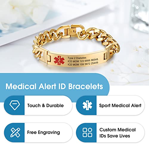 Engraved Stainless Steel Medical Alert ID Bracelet for Men F455