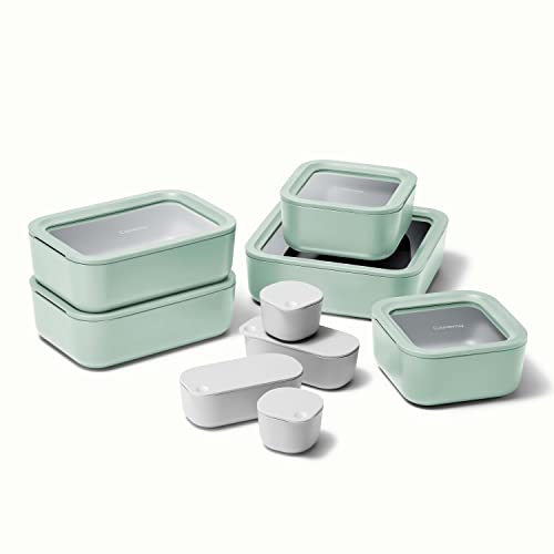 14 Pieces Ceramic Coated Glass Food Storage Set with Glass Lids P616