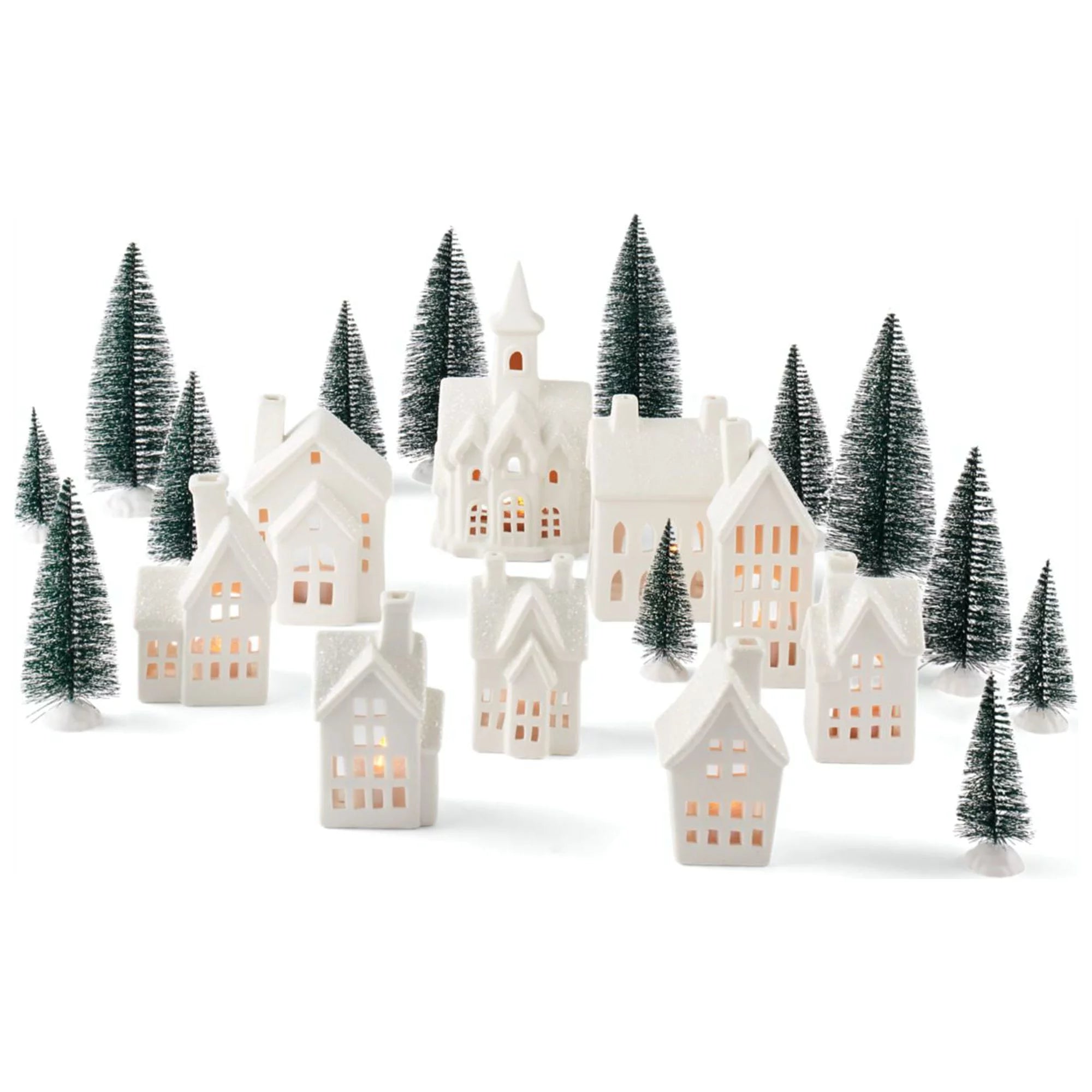 31-Piece LED Village Set with Timer Tea Lights in White A82576
