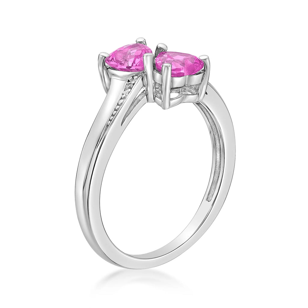 1.10 Ct Heart Pink Sapphire Diamond Accent 925 Sterling Silver Ring Size 7 H3791