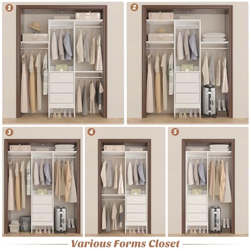 48" White Closet Organizer System with 3 Fabric Drawers and 3 Adjustable Shelves K7346