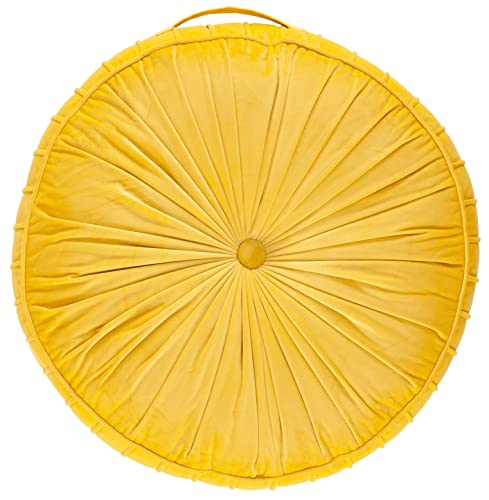 Mustard Yellow Velvet Round Floor Pillow O590160