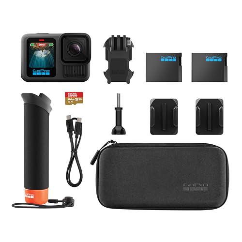 HERO13 Black Accessory Bundle with Handler, 2 Enduro Batteries, 2 Curved Adhesive Mounts, 64GB MicroSD Card, and Carrying Case D7452
