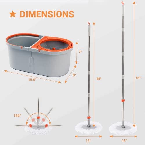4 Reusable Microfiber Mop Heads Mop and Bucket with Wringer Set E678522