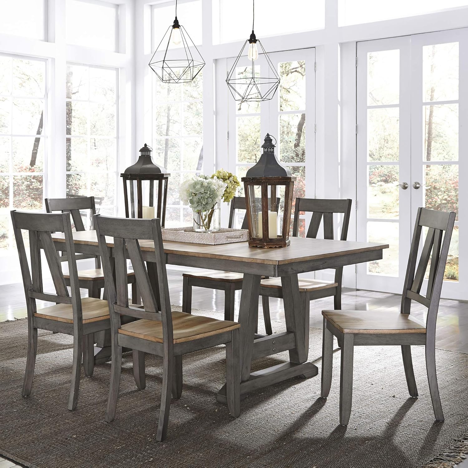 Gray 7 Piece Trestle Table Set Z703