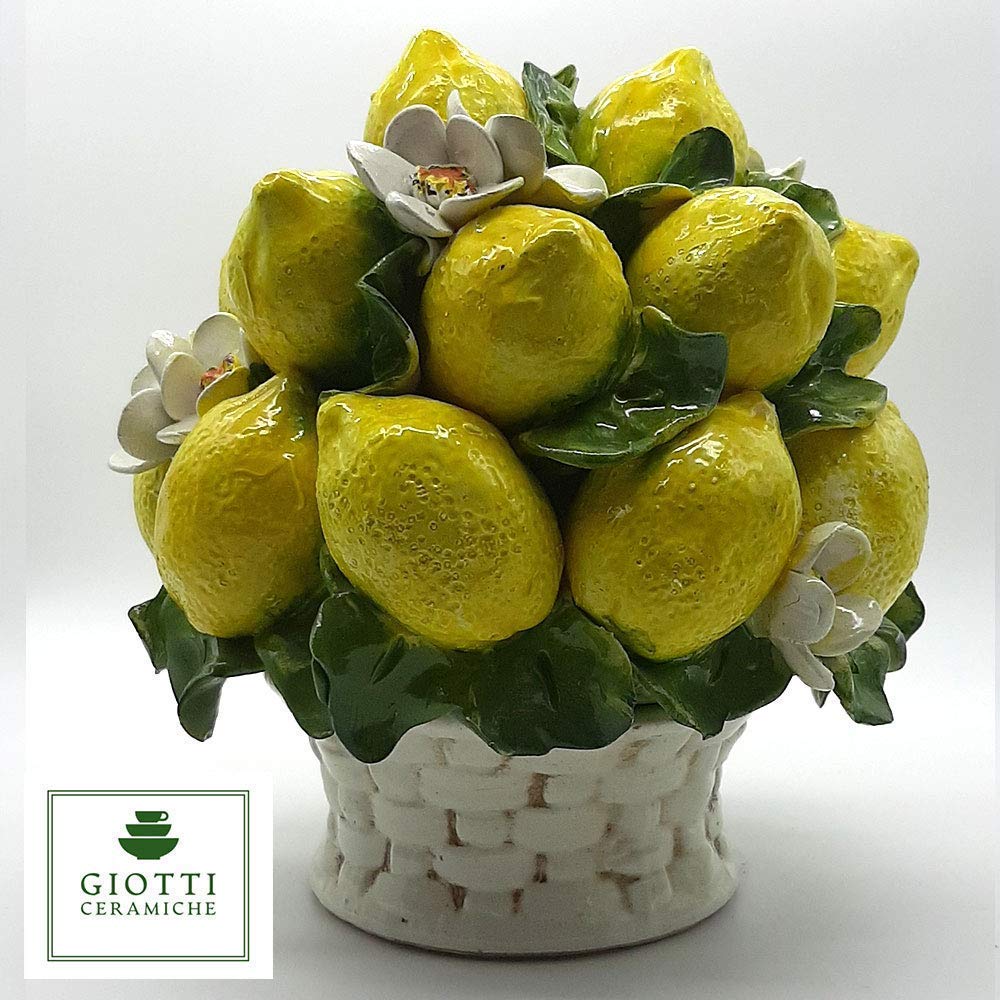 Italian Ceramic Lemons Centerpiece - 9 inches Tall Hand Made Italian Pottery Decorative Fruit Basket Y976375