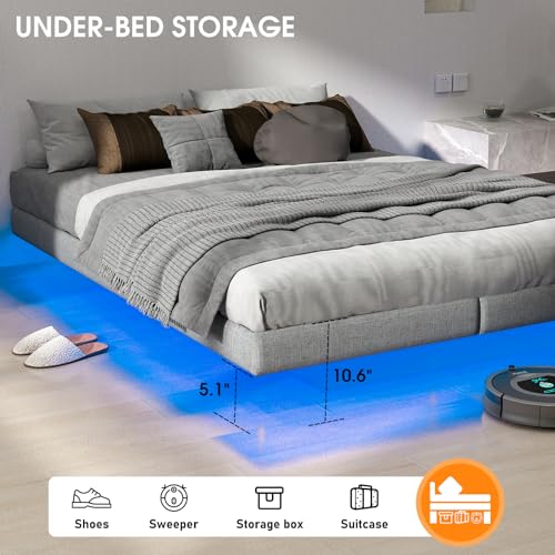Full Floating Bed Frame Full Size with LED Lights Metal Slats X751466