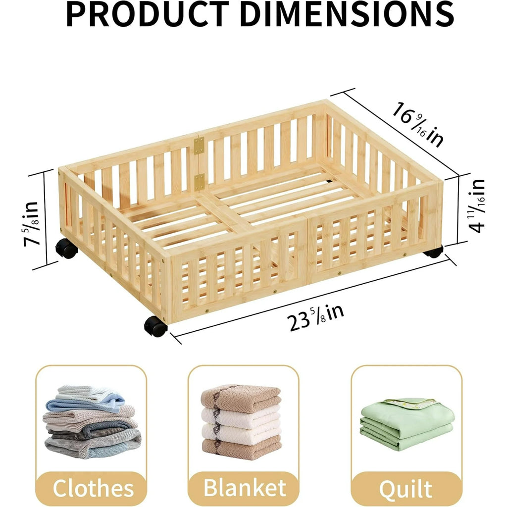 Bamboo Under Bed Storage with Wheels (2-Pack) Rolling Shoe Organizer Box D984562