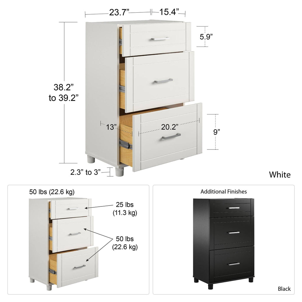 White 3 Drawer Base Cabinet S5499