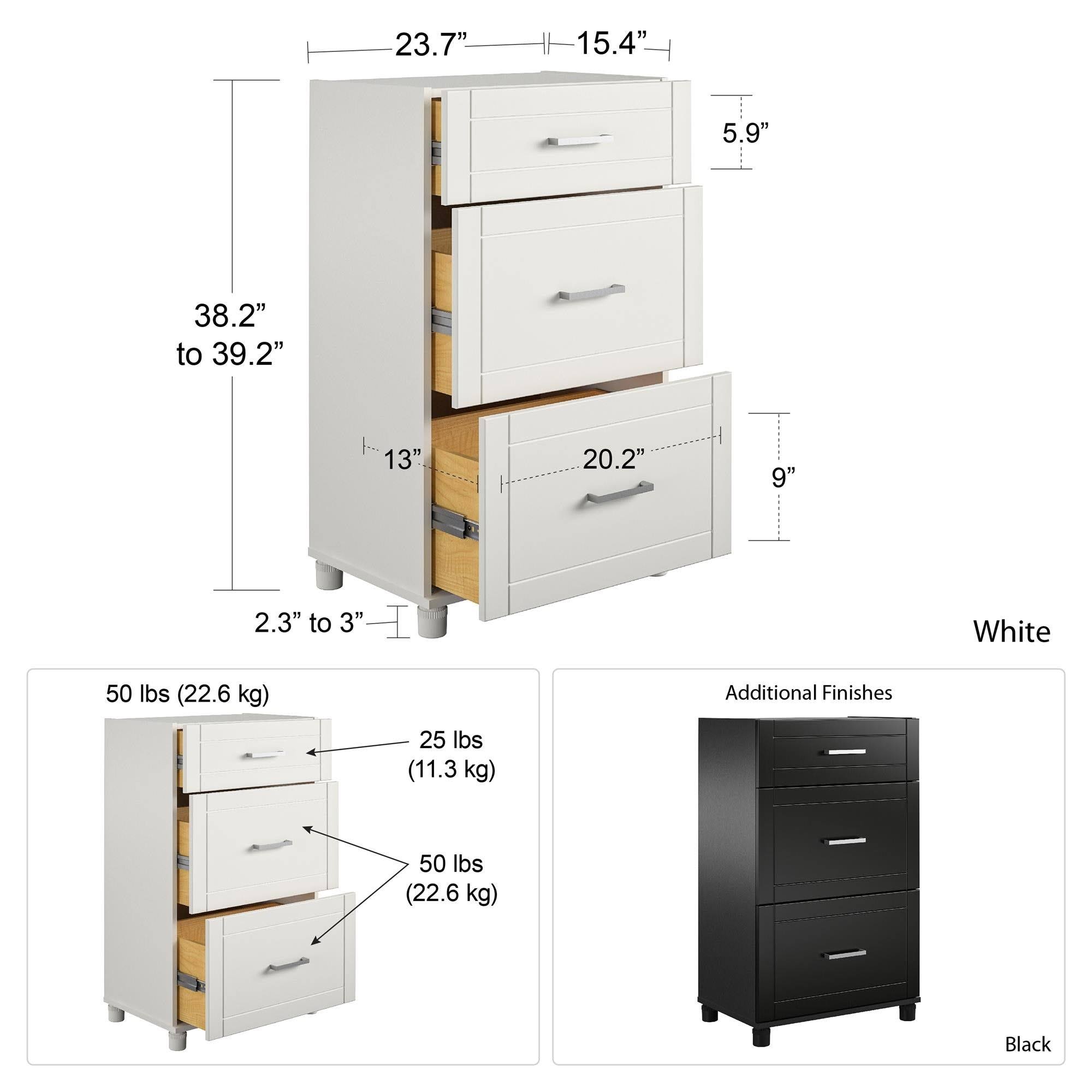 White 3 Drawer Base Cabinet S5499
