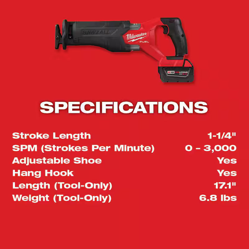 18V Cordless Brushless Reciprocating Saw Kit with Two 5.0 Ah Batteries Charger & Hard Case S7563