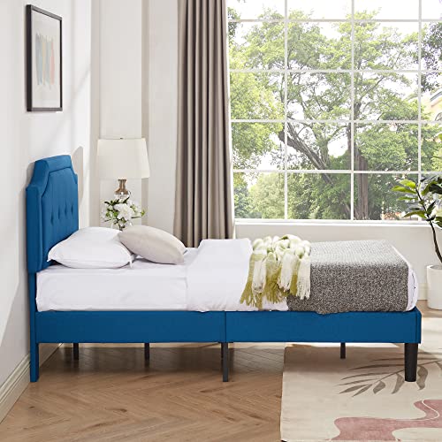 Twin Size Upholstered Platform Bed Frame with Wooden Slats R444