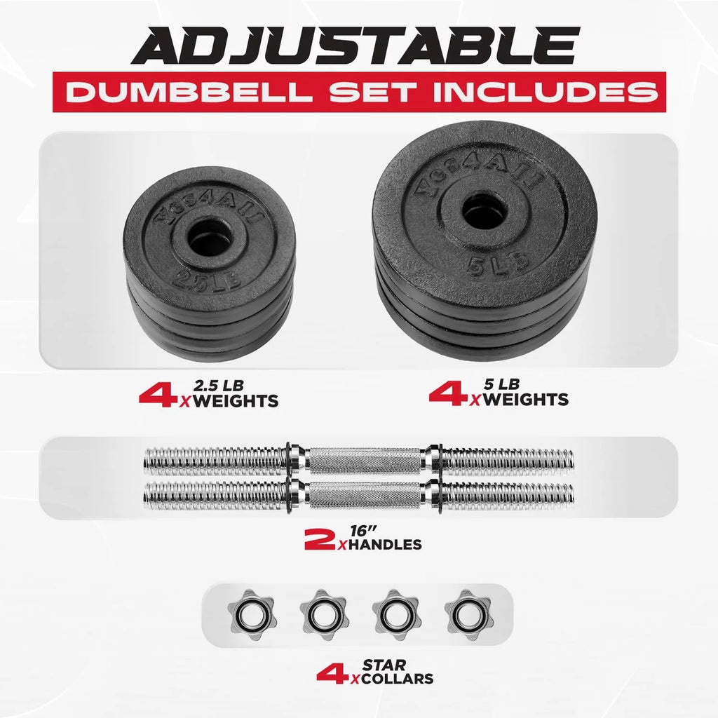60 lbs Adjustable Cast Iron Dumbbell Pair H8373