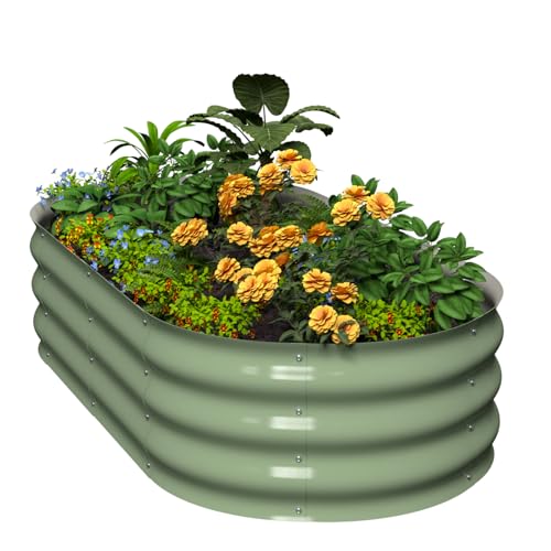 Galvanized Raised Garden Bed Kit, 4x2x1ft Oval Metal Planter L6456
