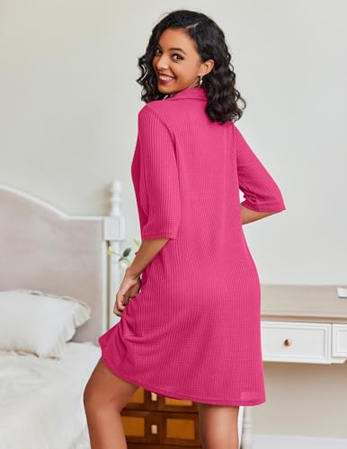 Short Waffle Knit Bathrobe with Pockets B429