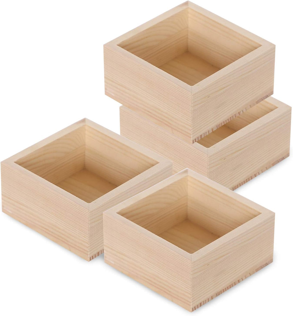4 Pieces Small Wood Square Storage Box (4'' x 4'') C966398
