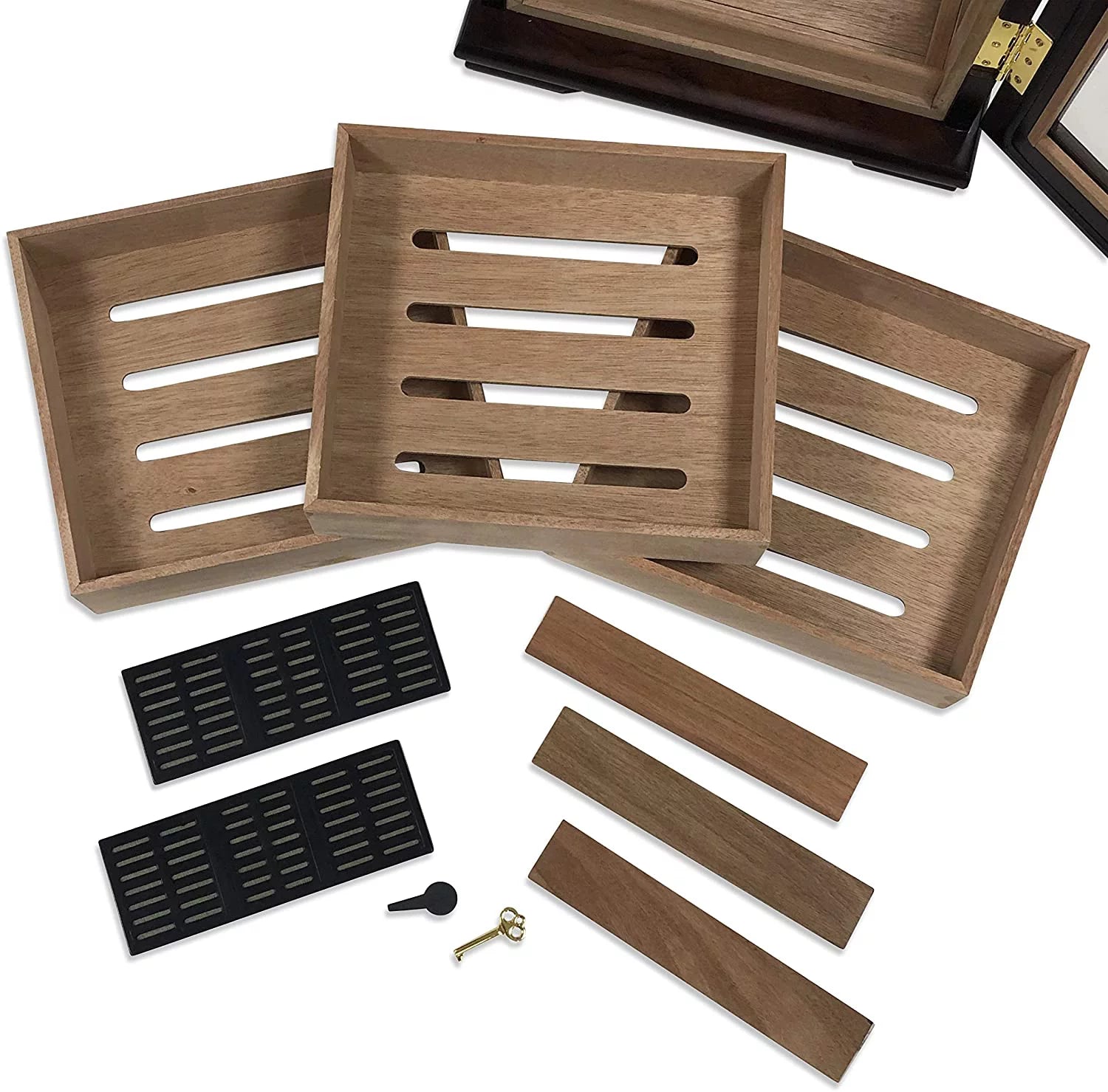 Countertop Display Cigar Humidor with 4 Glass Sides & Angled Trays, Dark Mahogony K509273