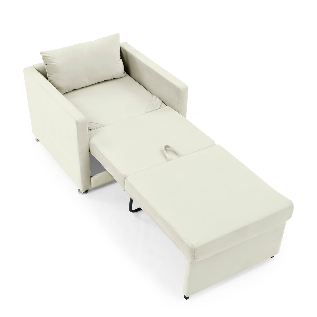 Beige Velvet Convertible Chair Bed K4253