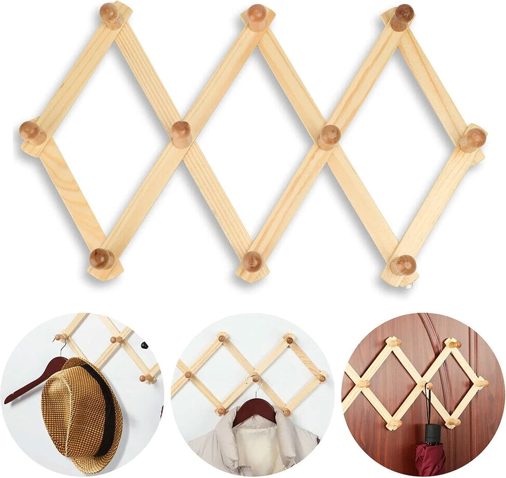 Wooden Expandable Hanger Accordion Coat Rack Wall Mounted P597
