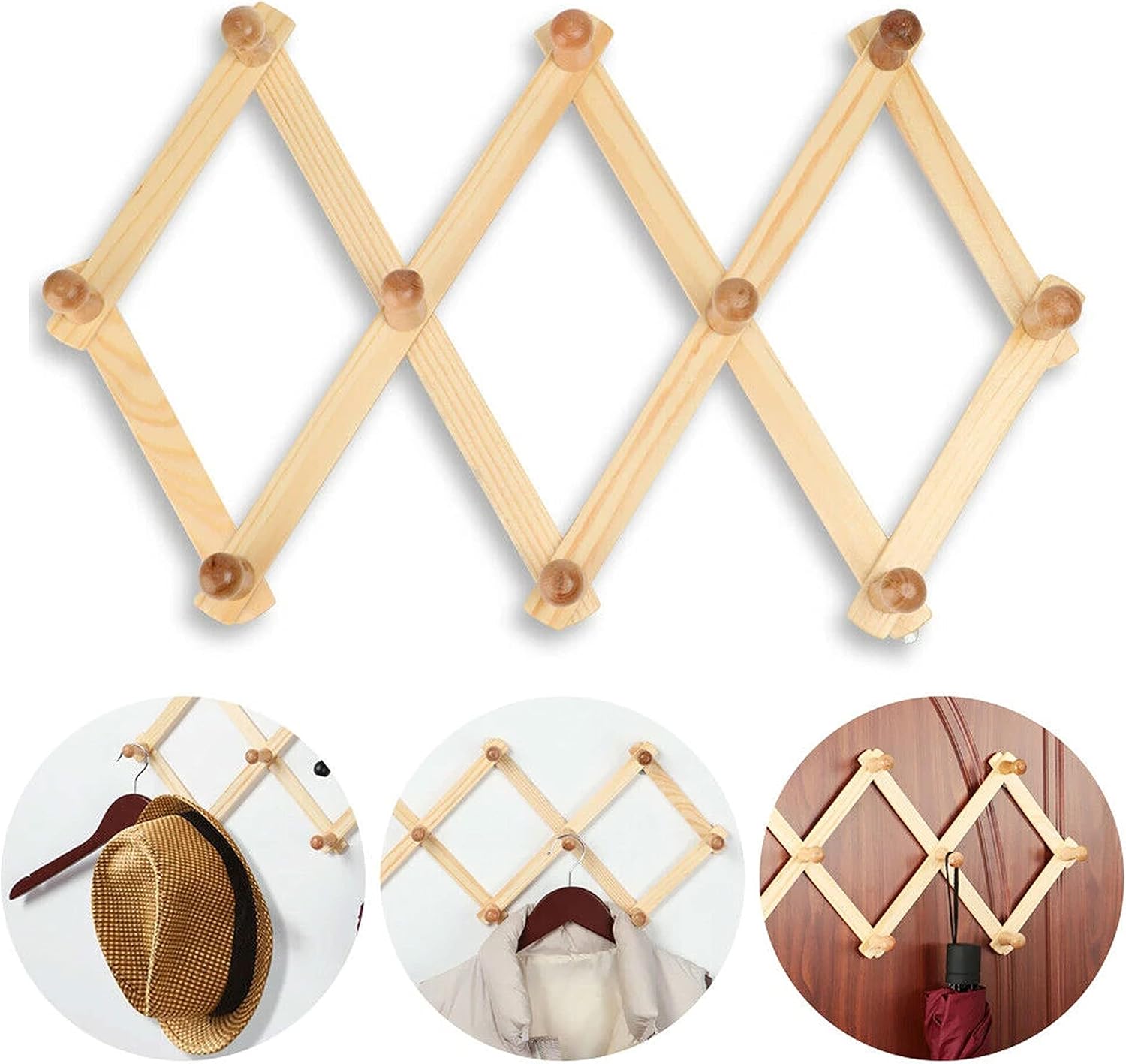 Wooden Expandable Hanger Accordion Coat Rack Wall Mounted P597
