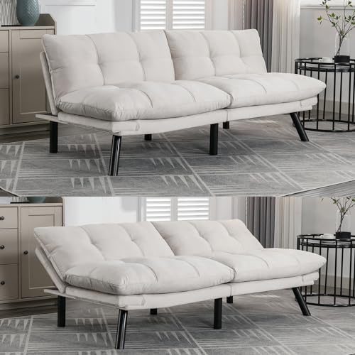 Linen Futon Sofa Bed, Convertible Folding Couch, Double Loveseat Bed (Linen Dark Gray) S41172