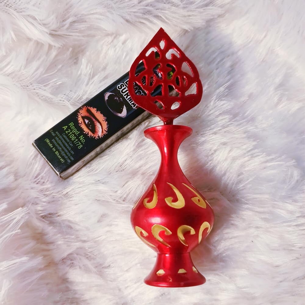 Red Bottle Brass Eyeliner Kajal Holder with Black Eyeliner Powder F5099