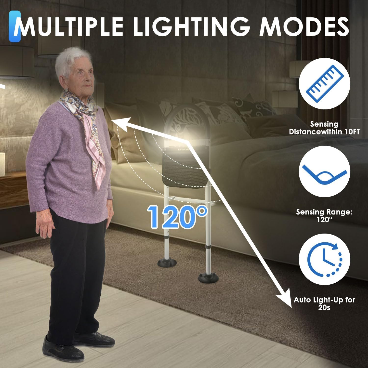 Adjustable Bed Safety Rails with Motion Light & Storage Pocket D160804