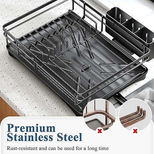 White Large Dish Rack with Drainboard and Utensil Holder S942790