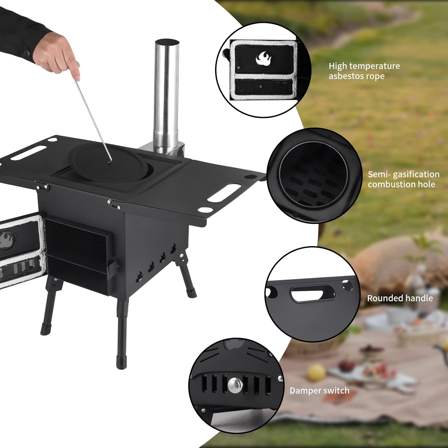 Portable Wood Burning Stove with Chimney Pipe T71593