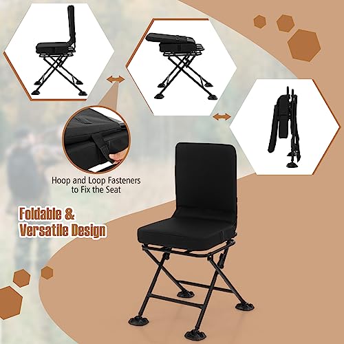Black 360° Swivel Folding Hunting Chair with Padded Cushion T6116