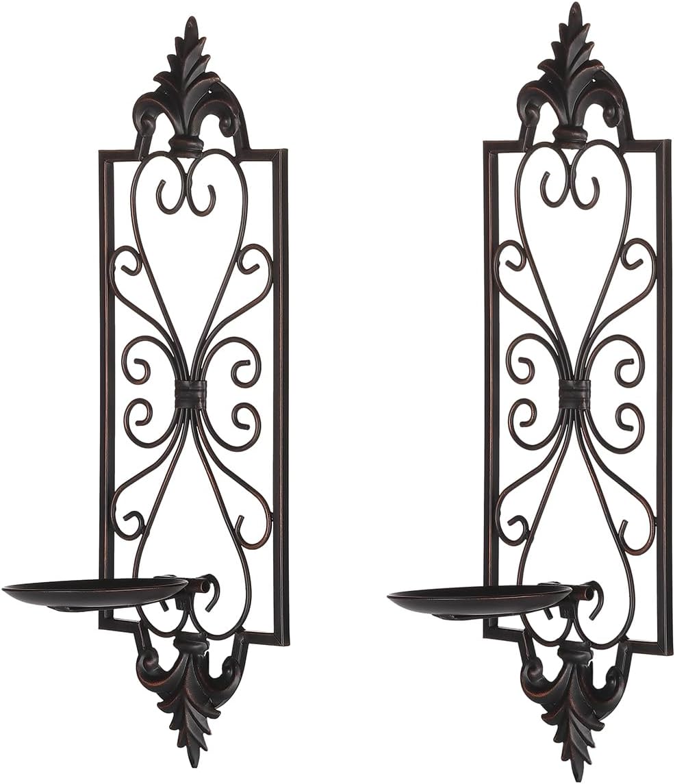 Metal Candle Sconces Wall Decor Set of 2, 16.5" H Wall Candle Holder, Bronze Z3611