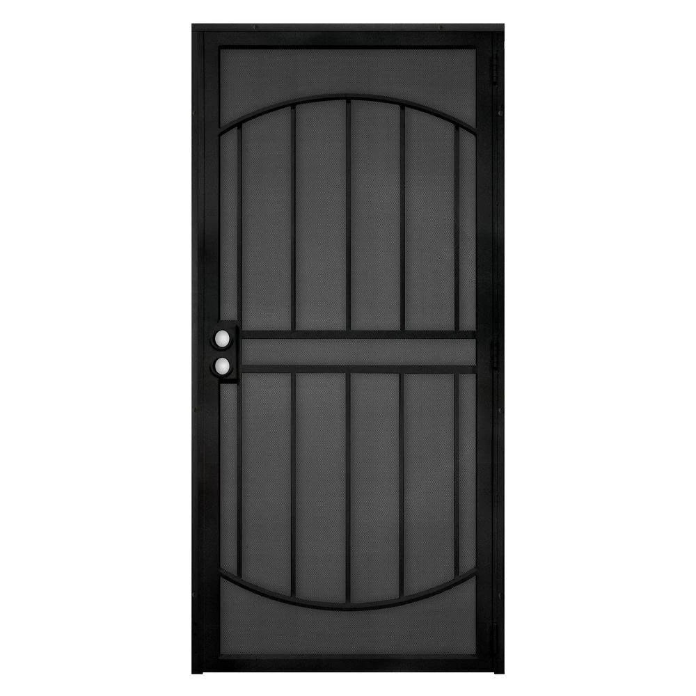 36 in. x 80 in. Black Steel Security Door with Perforated Metal Screen G15123