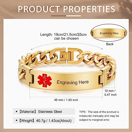 Engraved Stainless Steel Medical Alert ID Bracelet for Men F455