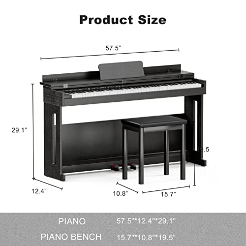Black Full Size Weighted Key Digital Piano with Piano Bench, Stand, 3 Pedal D396